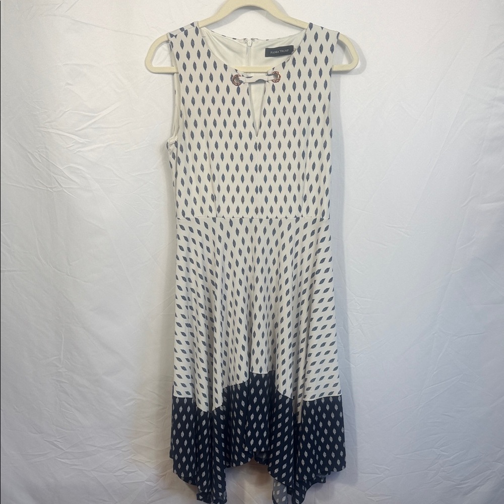 Ivanka Trump White and Navy High Low Dress